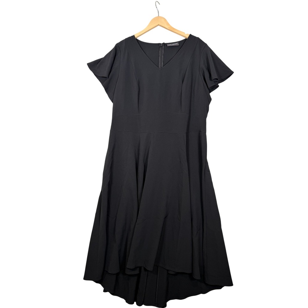 Lane Bryant Dress 22 Black Flutter Sleeve Midi High Low Fit Flare Tie Backi